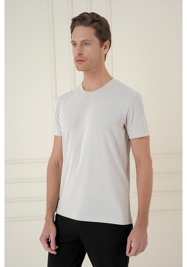 Comfort Fit Bisiklet Yaka Modal Kısa Kol Casual Taş Tişört Ts 895 Taş