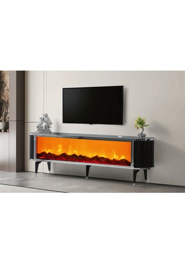 Bera Sonata - Gümüş Şömineli Ceylan Tv Sehpası Gümüş - Siyah