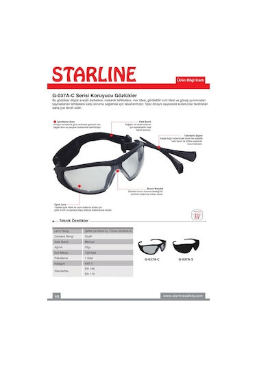 Çok Amaçlı Koruyucu GözlüK G-037A-C Serisi Starline X 5 Adet