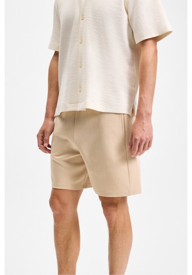 Grimelange TYRONE Erkek Beli Lastikli Arka Tek Cepli Relaxed Fit Bej Şort