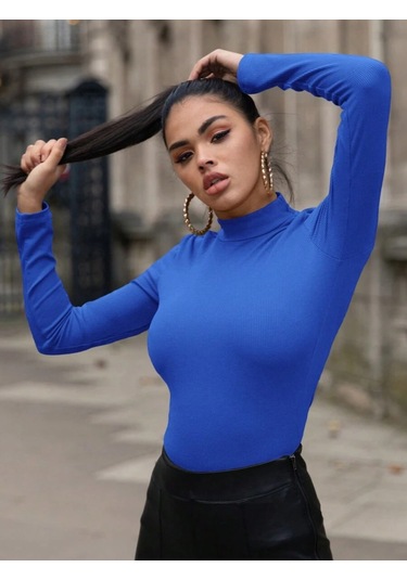 Kadın Uzun Kollu Balıkçı Yaka Viskon Bluz Antrasit Melanj