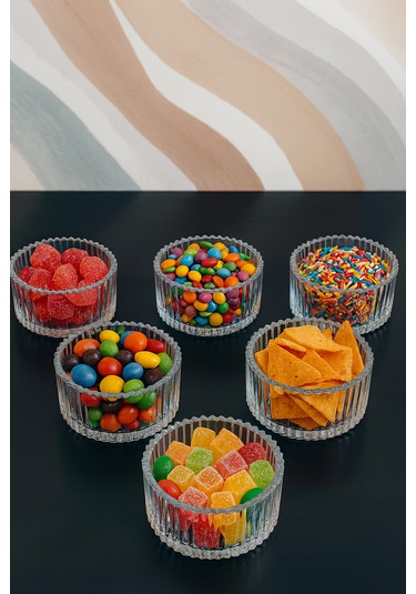 6 Lı Büyük Boy Cam Kase Çerezlik Magnolya Kasesi Sunumluk Şeffaf