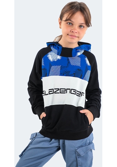Slazenger DRAGICA IN Çocuk Kapüşonlu Cepli Siyah Sweatshirt