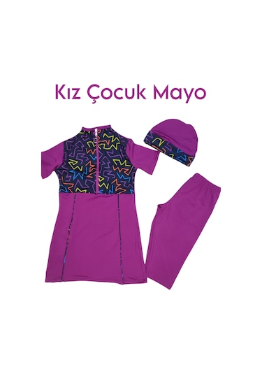 Yarım Kol Çocuk Mayo Fermuarlı Çocuk Mayosu Kısa Kol Mayo Kız Çocuk Mayo Fuşya