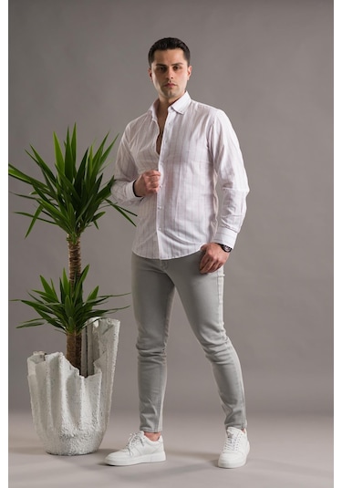 Evrytime Slimfit Pamuklu Çizgili Yaka Düğmeli Uzun Kol Erkek Yazlık Gömlek 001