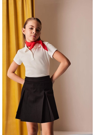 DeFacto Kız Çocuk Basic Düz Gabardin Şort Etek E0643A825SMBK27 Siyah