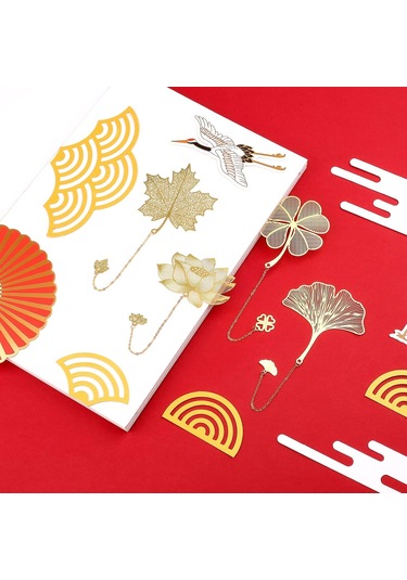 Adet Zincirli Metal Ayraç, Lotus Ginkgo Yapraklı Ayraç