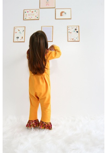 Kız Bebek Lotus Hardal Çiçekli Uzun Kollu Çıtçıtlı Yakalı Tulum Tlm-0050 Hardal