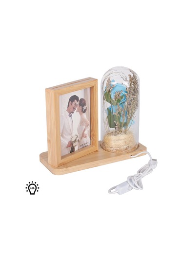 Kişiye Özel Led'li Ahşap Güllü Cam Fanus Çerçeve