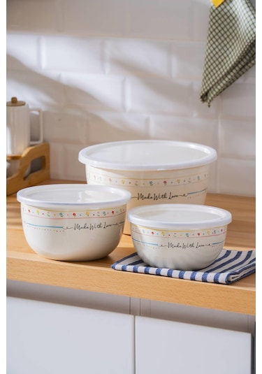 Made With Love Emaye 3 Lü Saklama Ve Karıştırma Kabı Renkli
