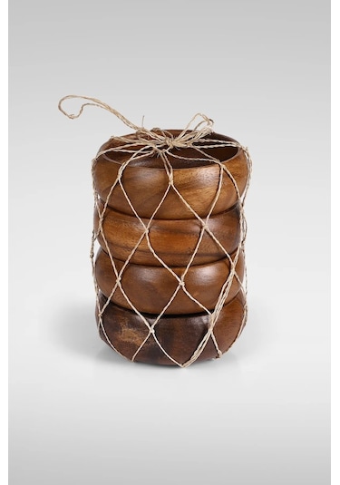 4'lü Yuvarlak Akasya Çerezlik Sunumluk Seti 10cm Aks-113 Ahşap