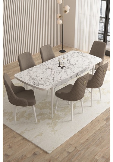 Mazaka Beyaz Mermer 80x132açılabilir Mdf Masa Yemek Odası Takımı,mutfak Takımı 6 Adet Sandalye Cappucino Mazaka Beyaz Mermer 80x132açılabilir Mdf Masa Yemek Odası Takımı,mutfak Takımı 6 Adet Sandalye Cappucino