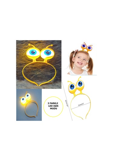 Led Işıklı & Pilli Uzaylı Göz Parti Tacı Sarı Renk Çok Renkli