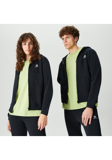 Converse Go-to Embroidered Star Chevron Unisex Siyah Kapüşonlu Eşofman Üstü Düz 10023871 Siyah