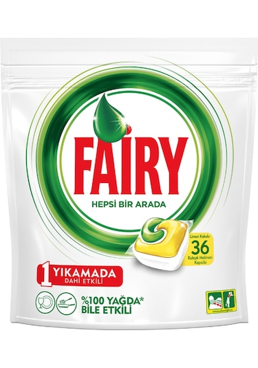 Fairy Hepsi Bir Arada Limon Kokulu 36 Yıkama Bulaşık Makinesi Deterjanı Tableti - Kapsülü