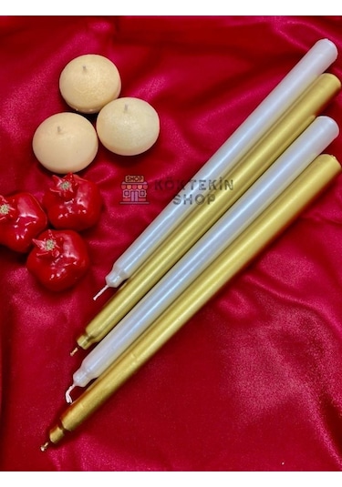 Gold Beyaz Renk Sedefli Kokulu Konik Şamdan Mum - 4'lü Set