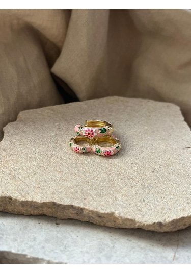 Pembe Mineli Üçlü Küpe