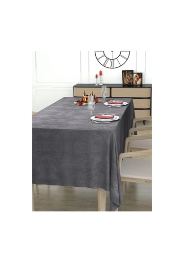 Daily Series Kadife Dokulu Gri Renk Masa Örtüsü Gri