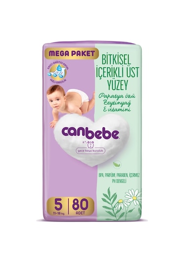 Canbebe Bebek Bezi Beden:5 11-18kg Junior 160 Adet Mega 5 Numara