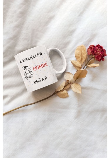 Kraliçeler Bu Ayda Doğar Baskılı Doğum Günü Özel Gün Arkadaş, Sevgiliye Hediyelik Beyaz Kupa Bardak Kırmızı-10