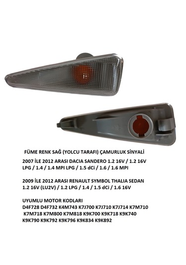 Renault Symbol Sağ Çamurluk Sinyali Dacia Sandero Sağ Çamurluk Sinyali