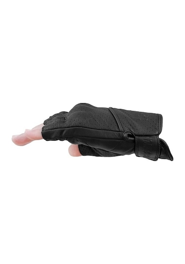 The Biker Jeans Fingerless Flx Leather Black Korumalı Motosiklet Deri Eldiveni