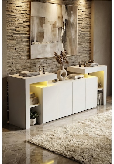Burc Ledli Konsol 200 Cm Beyaz