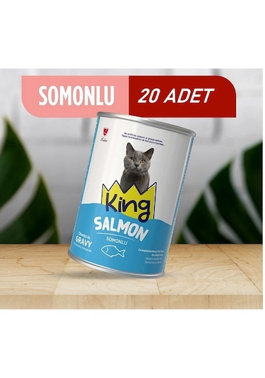 King Sos İçerisinde Et Parçacıklı Somonlu Kedi Konservesi 400 Gr 20 Adet