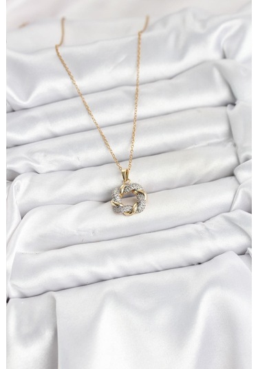 316l Çelik Zincir Gold Renk Zirkon Taşlı Sarmal Model Kadın Kolye - Prt3500eb09335-95257 altın