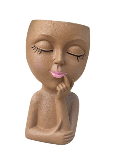 Sevimli Baş Saksı/yüz Saksı, İç Mekan Bitkileri İçin, Kız Yüz Saksı Sevimli Bayan Baş Saksı, Kahverengi