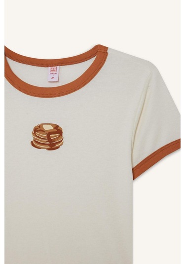 Defacto Fitted Bisiklet Yaka Baskılı Kısa Kollu Ribana Üst-fall İn Love G0364ax25auer98 Ekru