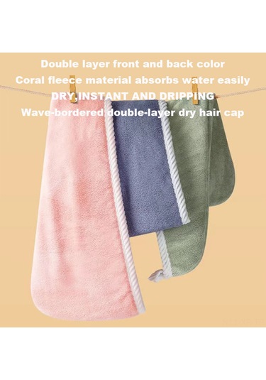 Xiyyadms 3'lü Mikrofiber Saç Havlusu - Süper Emici, Düğmeli, Hızlı Kurutma Pembe, Mavi, Yeşil Pembe