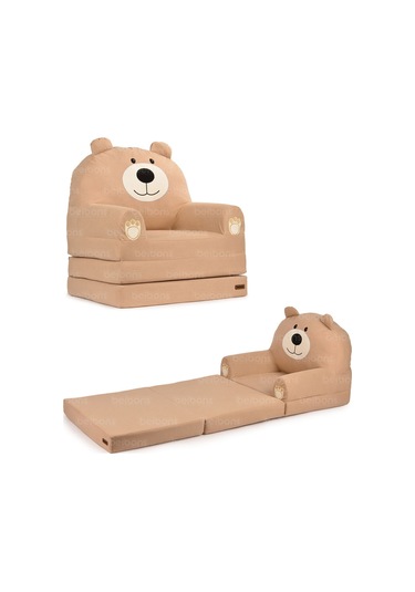 Portatif Katlanabilir Sevimli Çocuk Koltuğu - 3 Katlı Çocuk Yatak Koltuk - Taşınabilir Bebek Koltuğu Kahverengi Beyaz Kahverengi - Beyaz