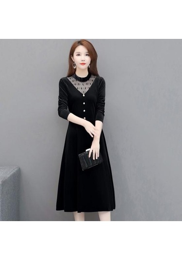 Ofis Bayan Zarif Kadife Elbise O-boyun Hollow Out Örgü Iplik Dikiş Evaze Elbise Uzun Kollu Düğmeler Dekor Gevşek Hem Midi Elbise Kırmızı Ofis Bayan Zarif Kadife Elbise O-boyun Hollow Out Örgü Iplik Dikiş Evaze Elbise Uzun Kollu Düğmeler Dekor Gevşek Hem Midi Elbise Kırmızı