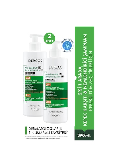 Vichy Dercos Anti Dandruff Ds 2'si 1 Arada Kepek Karşıtı Nemlendirici Şampuan 3 x 390 ML