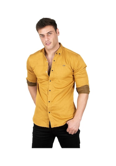 Deepsea Erkek Hardal Sarısı Çıt Çıt Düğmeli Kot Gömlek 2300412 Hardal