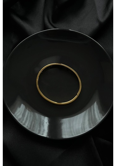 Altın Kaplama Sim Detaylı Çelik Kelepçe Bileklik - Altın