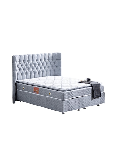 Setaymobilya Baza, Platinum Gri Mdf Baza + Başlık + Real Pedli Ortopedik Yatak