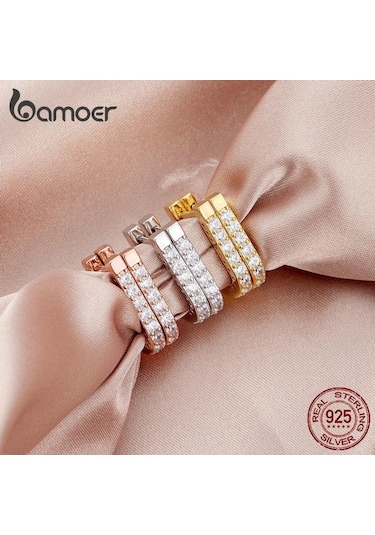 Bamoer 925 Ayar Gümüş Klasik U Şeklinde Kulak Tokaları Küpe Kadın Parlayan Zirkon Küpe Güzel Takı Hediye M