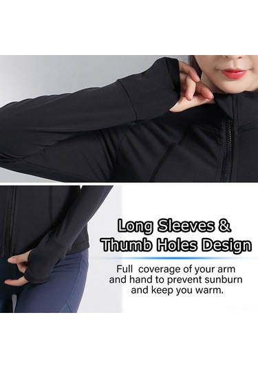 Jeemson Kadın Spor Ceketi - Nefes Alabilir, Hızlı Kuruyan, Parmak Delikli, Yoga Ve Koşu İçin SiYAH