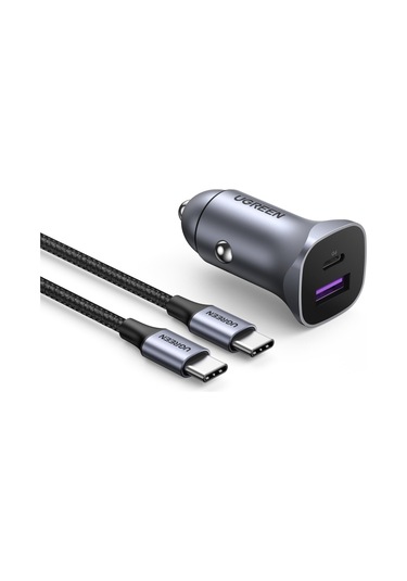 Ugreen 30w Qc Pd Alüminyum Araç Çakmaklık Şarj Cihazı 1xusb-c, 1xusb-a, Gri, 40858