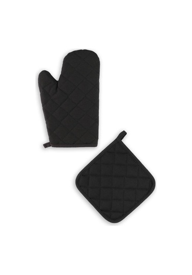 Yanmaz Fırın Eldiveni Ve Fırın Tutacağı 1 Eldiven 1 Tutacak Siyah