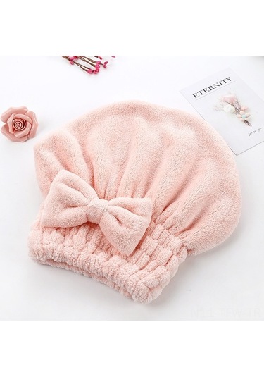 Fortunelane Pembe Kalın Yün Saç Kurutma Şapka - Hızlı Suyu Emici Banyo Saçı Koruması Pembe