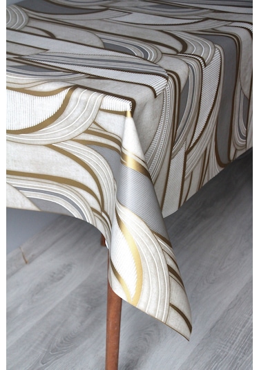 Elyaf Silinebilir Pvc Muşamba Masa Örtüsü 1251-1 Metalikçizgi Altın