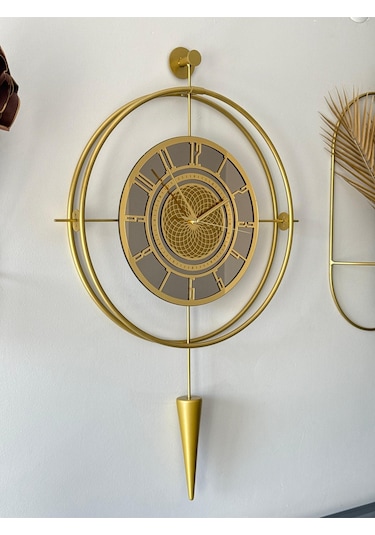 Bronz Aynalı Lavinya Exclusive - Chakra Dizayn - Gerçek Bronz Ayna - Metal Mobilya Duvar Saati Gold