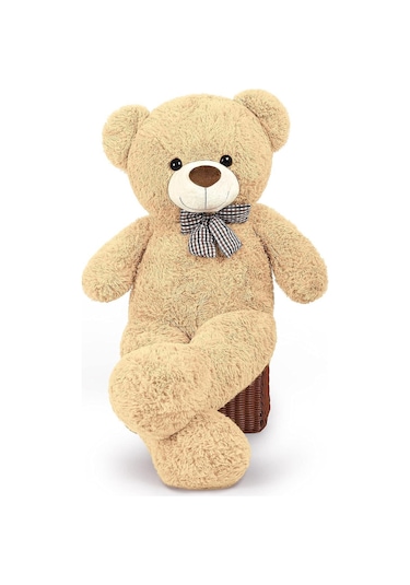 90 Cm Rengarenk Papyonlu Peluş Ayıcık - % 100 Yerli Bej