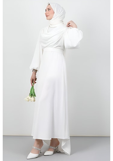 Degaje Tesettür Abiye Beyaz