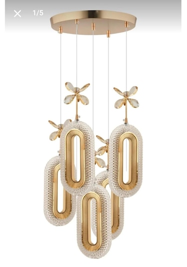 Bohem Aydınlatma 5'li Gold Sarkıt Elips 3 Renk Led Modern Avize Gold
