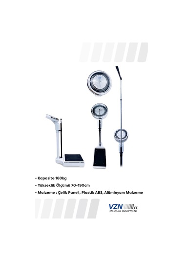 Boy Ölçerli Mekanik Baskül 160kg Geniş Platform-125482 Beyaz - Pembe