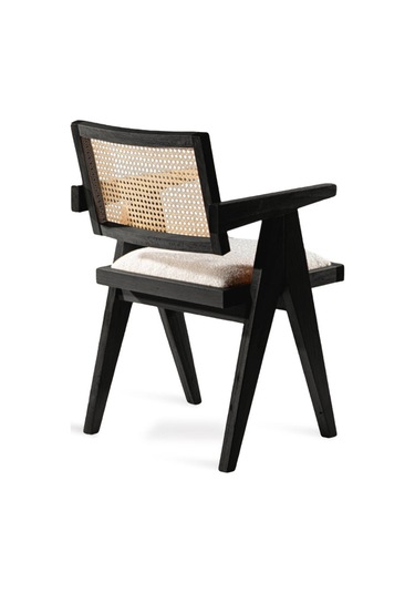 Luna Pergel Hazeranlı Model Hasırlı Natural Ahşap Sandalye Siyah - Beyaz